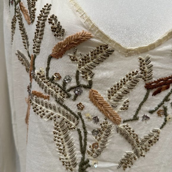 JO NO FUI Beige/off-white Rhinestone Cotton Dress - Picture 2 of 10